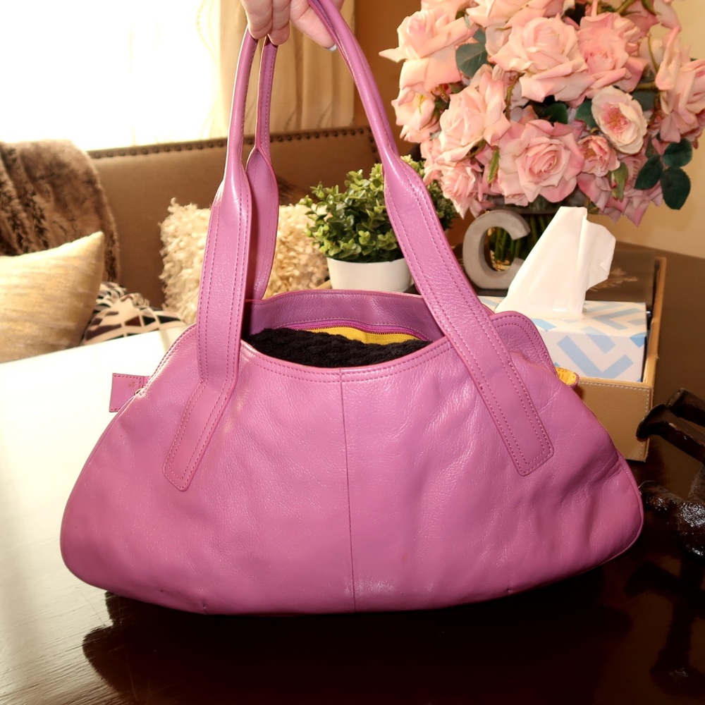 EUC HOBO Int Pink Leather Satchel Handbag w/Duster